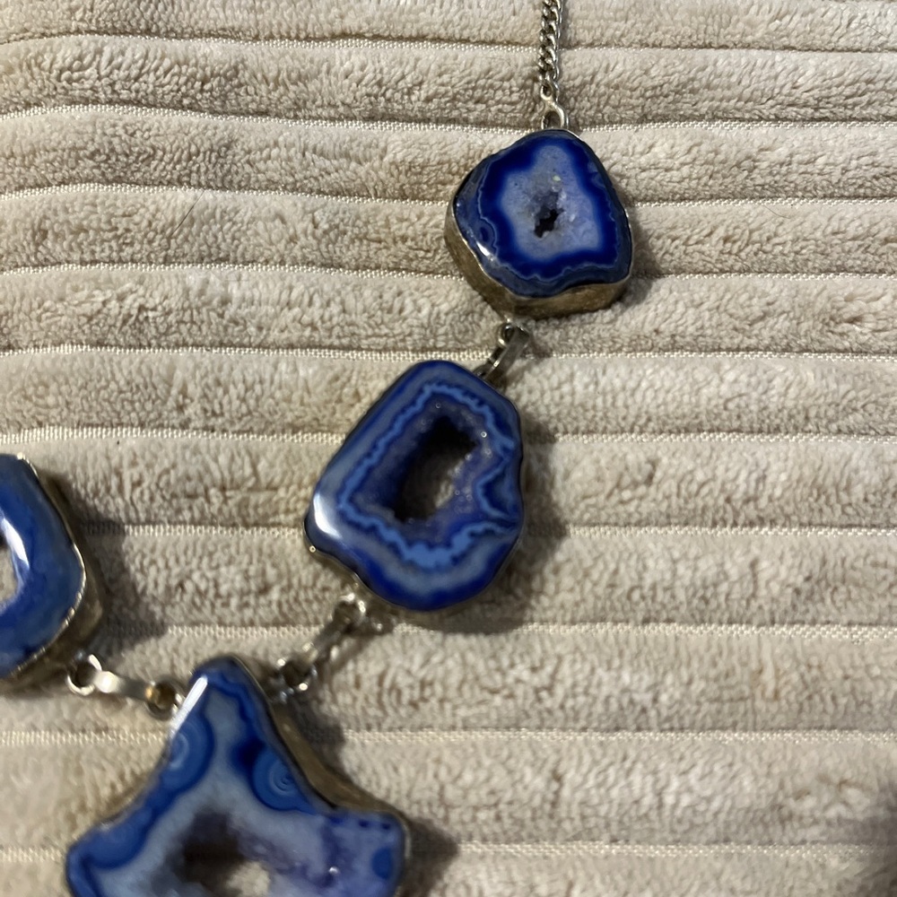 Blue Geode Slice Statement Necklace - image 2